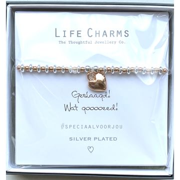Life Charms - Armband -  Geslaagd! Wat gooooeed!  verguld hartje 