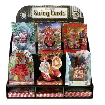 Display gevuld - Santoro Xmas Swing Cards - 6 soorten x 8 stuks