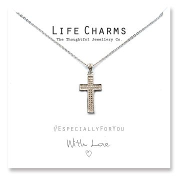 480503 - Life Charms - YY03 - Necklace Silver CZ Pave Cross